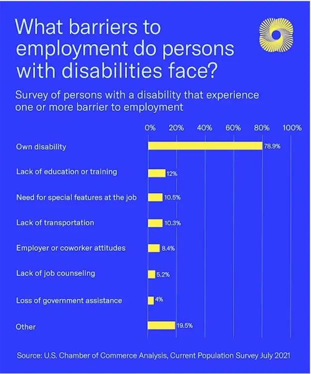 Bar graph: What barriers to employment do persons with disabilities face.